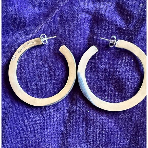 Sterling Silver 925 Mexico Signed TB-32 Vintage Hoop Post Earrings 16.9 Grams - Picture 2 of 4